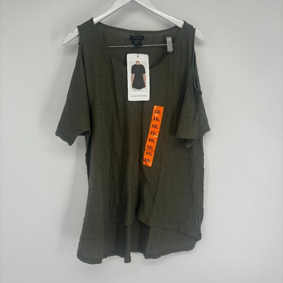Calvin Klein Jeans Women's Cold Shoulder Relaxed Fit Top Ivy Mist Size XXL NWT - Picture 2 of 4